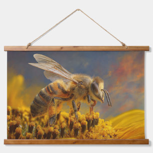 Tapisserie Suspendue Dessine d'abeille à miel dorée sur mur au coucher 