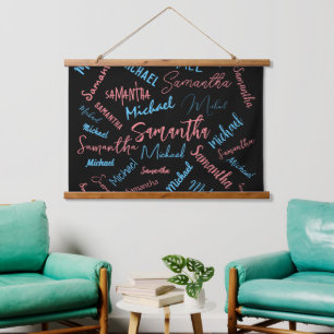 Tapisserie Suspendue Deux noms couples motif monogramme bleu rose clair