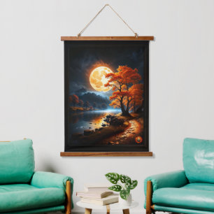 Tapisserie Suspendue Domaine enchanté de la lune orange par Xzendor7