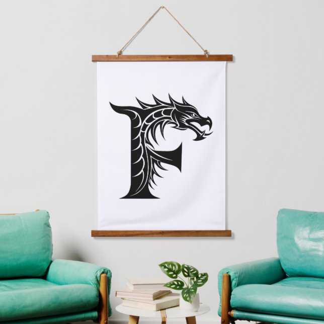 Tapisserie Suspendue Dragon Styled Letter F, Dragon Alphabet, Monogram (Salon)
