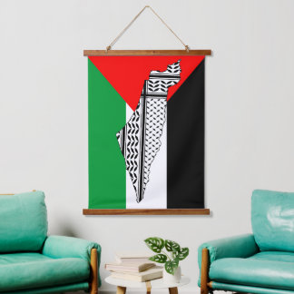 Tapisserie Suspendue Drapeau de Palestine et carte avec Keffiyeh Motif