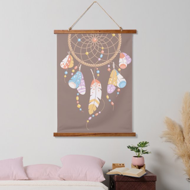 Tapisserie Suspendue Dreamcatcher de Boho Tribal sur Brown (Chambre à coucher)