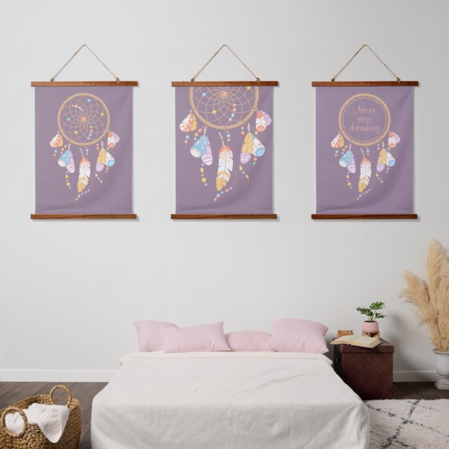 Tapisserie Suspendue Dreamcatcher de la tribu Boho sur l'ensemble pourp (Chambre à coucher)
