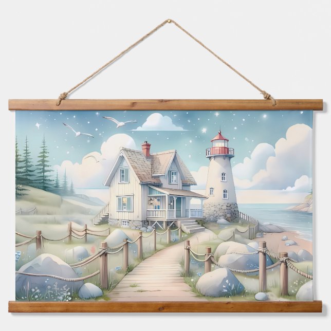 Tapisserie Suspendue Dreamy Pastel Lighthouse by the Sea (Devant)