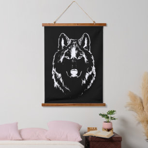 Tapisserie Suspendue Drôle noir et blanc tête de loup croquis