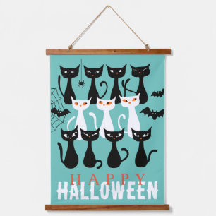 Tapisserie Suspendue Éffrayante jolie silhouette de chat Happy Hallowee