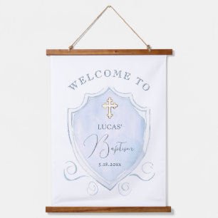 Tapisserie Suspendue Elégant bleu Aquarelle Crest Baptism Bienvenue