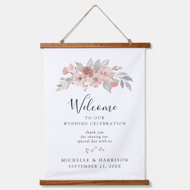 Tapisserie Suspendue Élégant Mariage d'aquarelle rose pâle (Recto)
