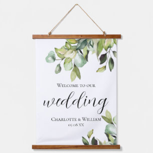 Tapisserie Suspendue Elégant Mariage végétal vert Bienvenue