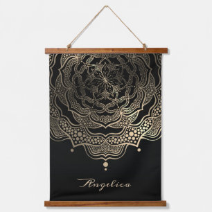 Tapisserie Suspendue Elégant Noir & Or Floral Mandala personnalisé