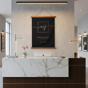 Tapisserie Suspendue Elégant or Rose sur noir