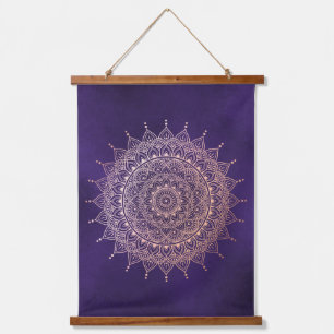 Tapisserie Suspendue Elégant or Rose sur purple Floral Henna Mandala