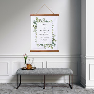 Tapisserie Suspendue Élégante Affiche de bienvenue Mariage de verdure