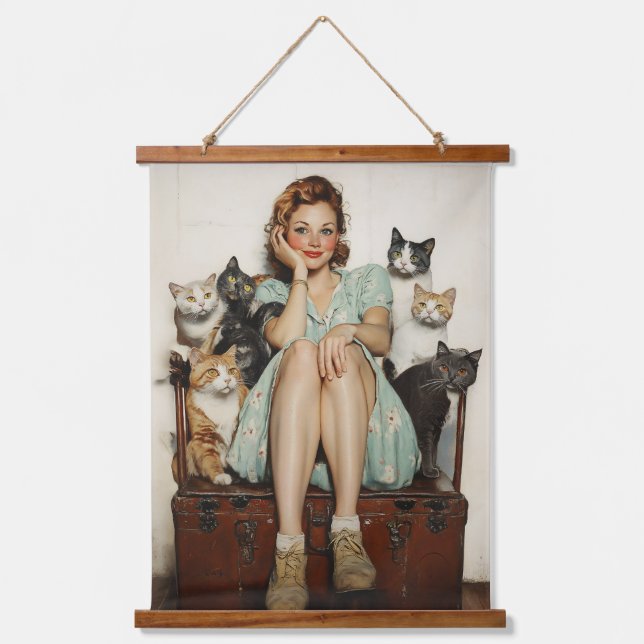 Tapisserie Suspendue Embracer les Vibes de Lady Cat Retro Crazy (Recto)