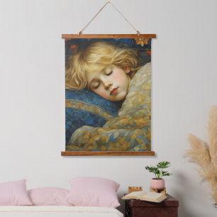 Tapisserie Suspendue Enfant dormant rêvé dans une courtepointe fleurie