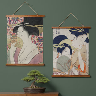Tapisserie Suspendue Ensemble de deux : Exquis Art japonais Geisha Vint