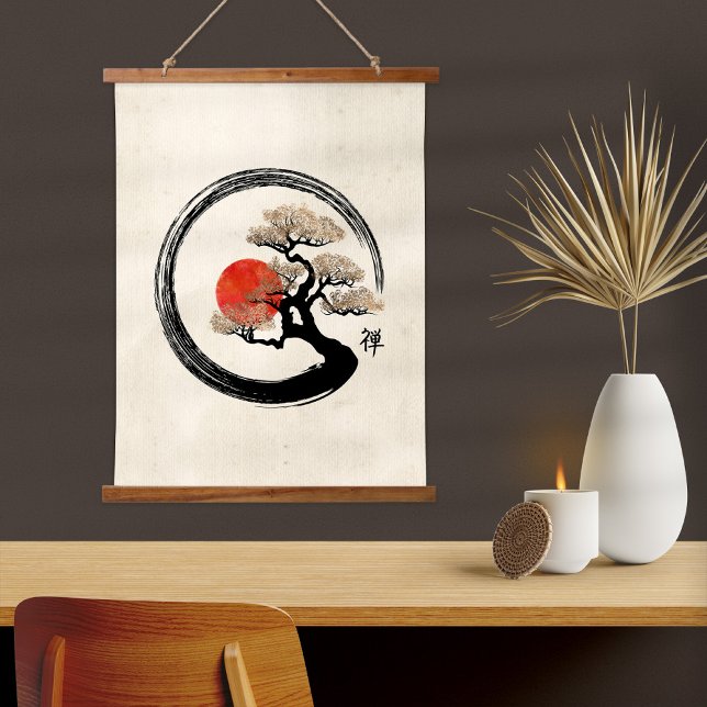 Tapisserie Suspendue Enso Circle et Bonsai Tree sur toile (Créateur téléchargé)