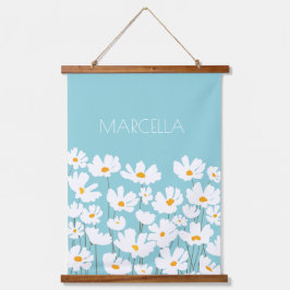 Tapisserie Suspendue Été Blanc Fleurs Cosmos Nom personnalisé