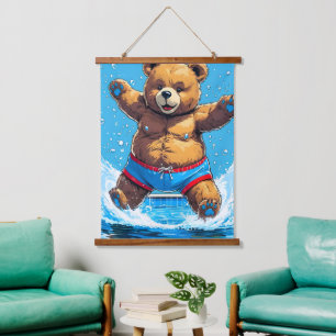 Tapisserie Suspendue Été sauvage vintage avec piscine ours