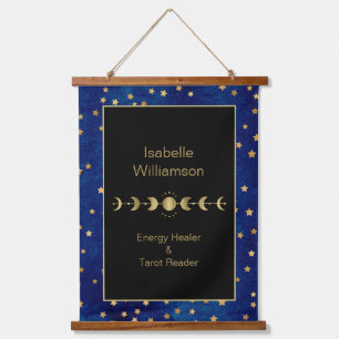 Tapisserie Suspendue Étoiles célestes mystiques Lune Phase Navy Bleu