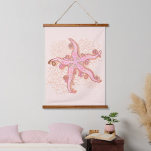 Tapisserie Suspendue Étoiles de mer et motif pastel rose corail