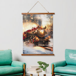 Tapisserie Suspendue Express du train de Noël vintage Nuit Neige