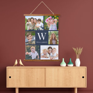 Tapisserie Suspendue Famille 6 Photo Collage Bleu