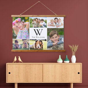 Tapisserie Suspendue Famille 6 Photo Collage Monogramme