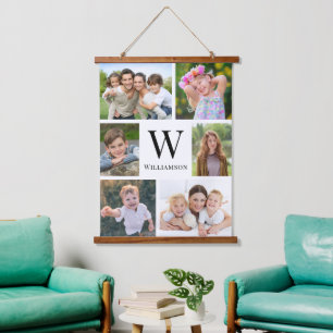 Tapisserie Suspendue Famille Monogramme 6 Photo Collage