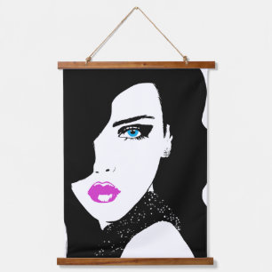 Tapisserie Suspendue Fashion Girl noir rose bleu