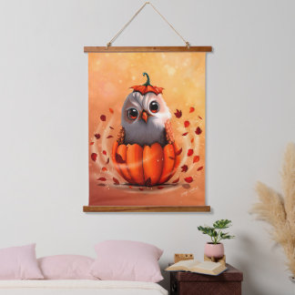 Tapisserie Suspendue Faune mignonne d'un hibou : Forêt d'automne