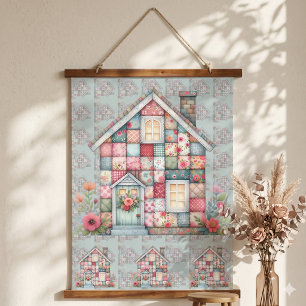 Tapisserie Suspendue Fausse Maison Florale Cottagecore Patchwork