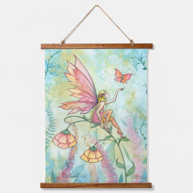 Tapisserie Suspendue Fée avec Imaginaire papillon Illustration Art (Recto)