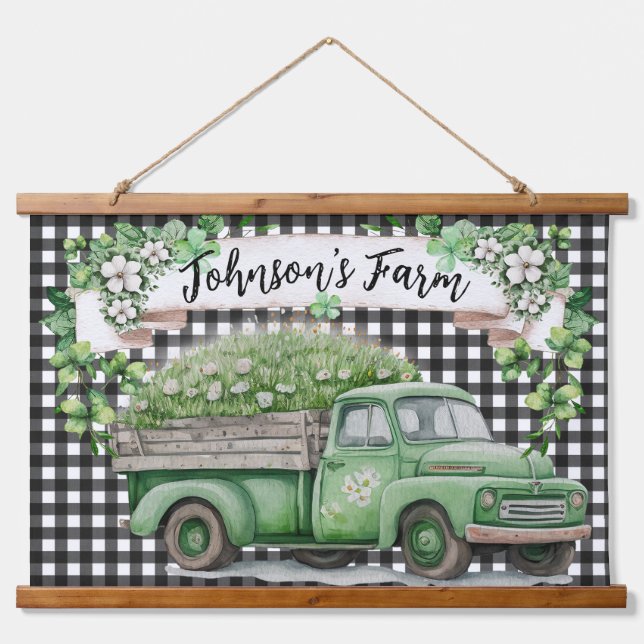 Tapisserie Suspendue Ferme | Camion vert Vintage | Personnalisé (Devant)