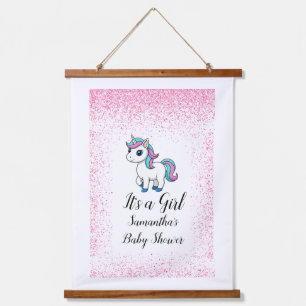 Tapisserie Suspendue Fête de naissance licorne aquarelle rose mignonne