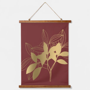 Tapisserie Suspendue Feuilles d'or moderne en rouge
