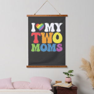 Tapisserie Suspendue Fierté LGBT J'Aime Mes Deux Moms Soutien Lesbien G