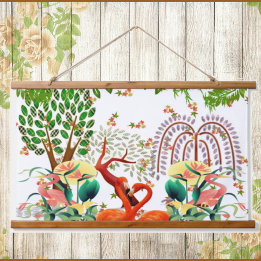Tapisserie Suspendue Flamant rose d'oiseaux aquatiques Couple Arbre de 