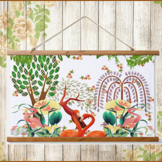 Tapisserie Suspendue Flamant rose d'oiseaux aquatiques Couple Arbre de 