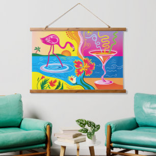 Tapisserie Suspendue Flamant rose et cocktail d'été