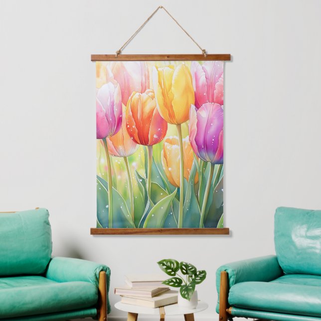 Tapisserie Suspendue Fleur Aquarelle Ressort Jardin Tulip (Salon)