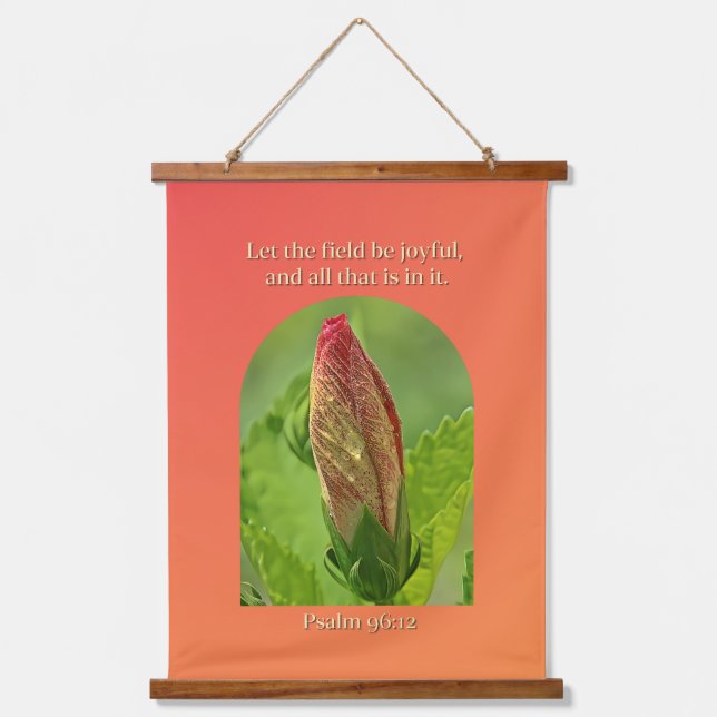 Tapisserie Suspendue Fleur d'Hibiscus avec des gouttes d'eau et versets (Recto)