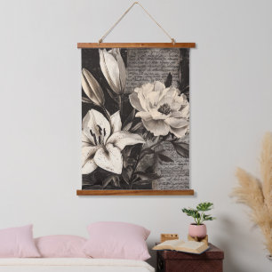 Tapisserie Suspendue Fleur rustique et calligraphie - Papier Brown viei
