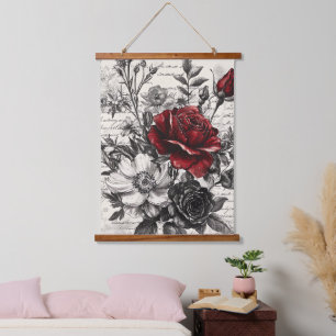 Tapisserie Suspendue Fleur rustique et calligraphie - Papier Brown viei