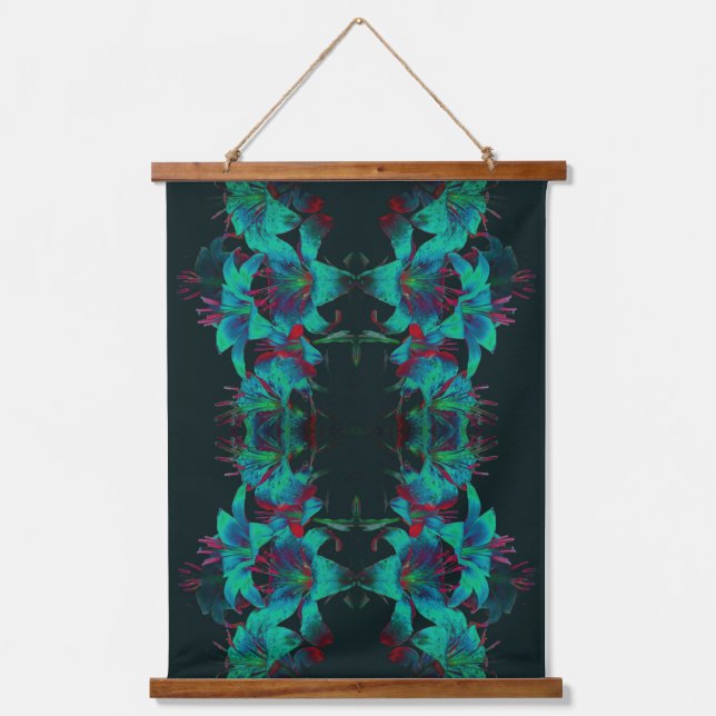 Tapisserie Suspendue Fleurs de Lys Bleues Abstraites (Recto)