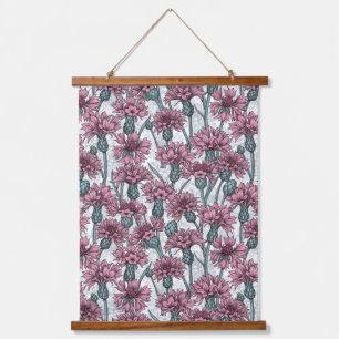 Tapisserie Suspendue Fleurs de maïs roses, fleurs sauvages sur blanc