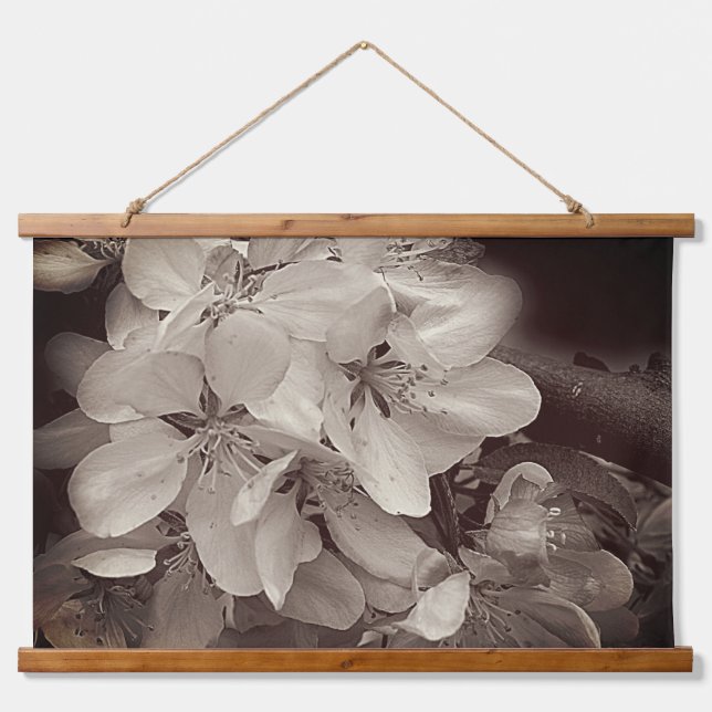 Tapisserie Suspendue Fleurs De Printemps En Noir Et Blanc (Devant)