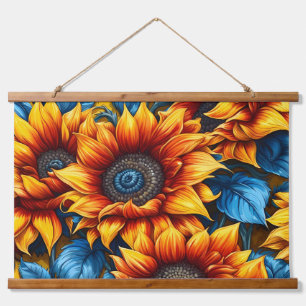 Tapisserie Suspendue Fleurs de soleil jaune rouge et bleu