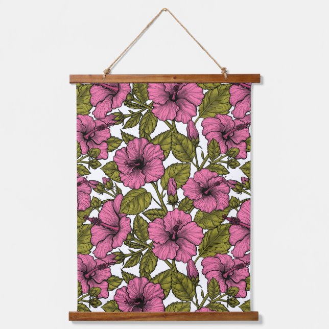 Tapisserie Suspendue Fleurs d'hibiscus roses (Recto)