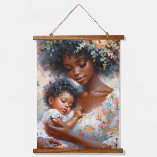 Tapisserie Suspendue Floral afro-américain mère et bébé (Recto)